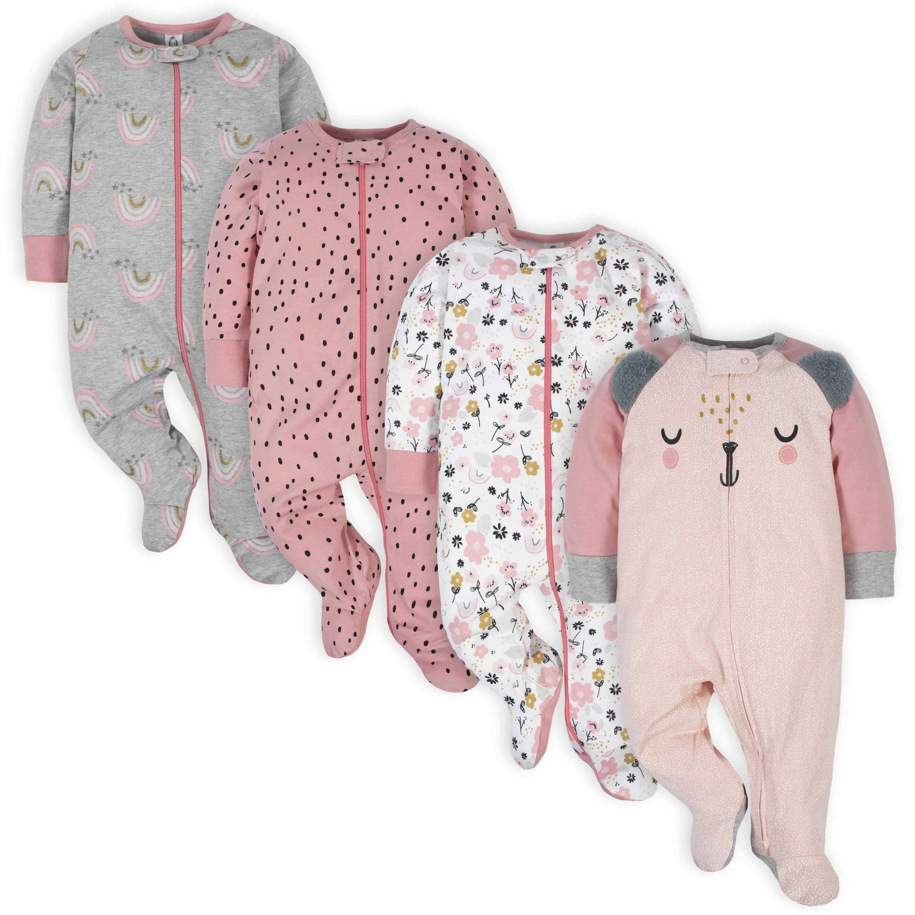 18-Piece Baby Girls Bear Sleep 'N Play, Onesies® Bodysuit, and Burpcloth Set