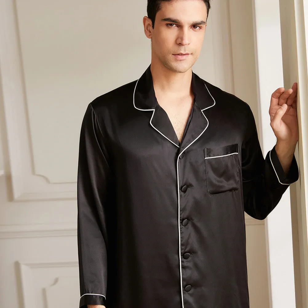 19 Momme Men's V Neck Lapel Collar Silk Pajamas Set