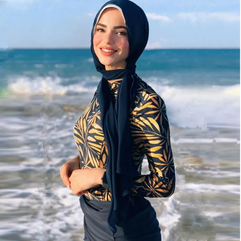 3pcs Modest Muslim Swimwear Patchwork Hijab Swimsuit