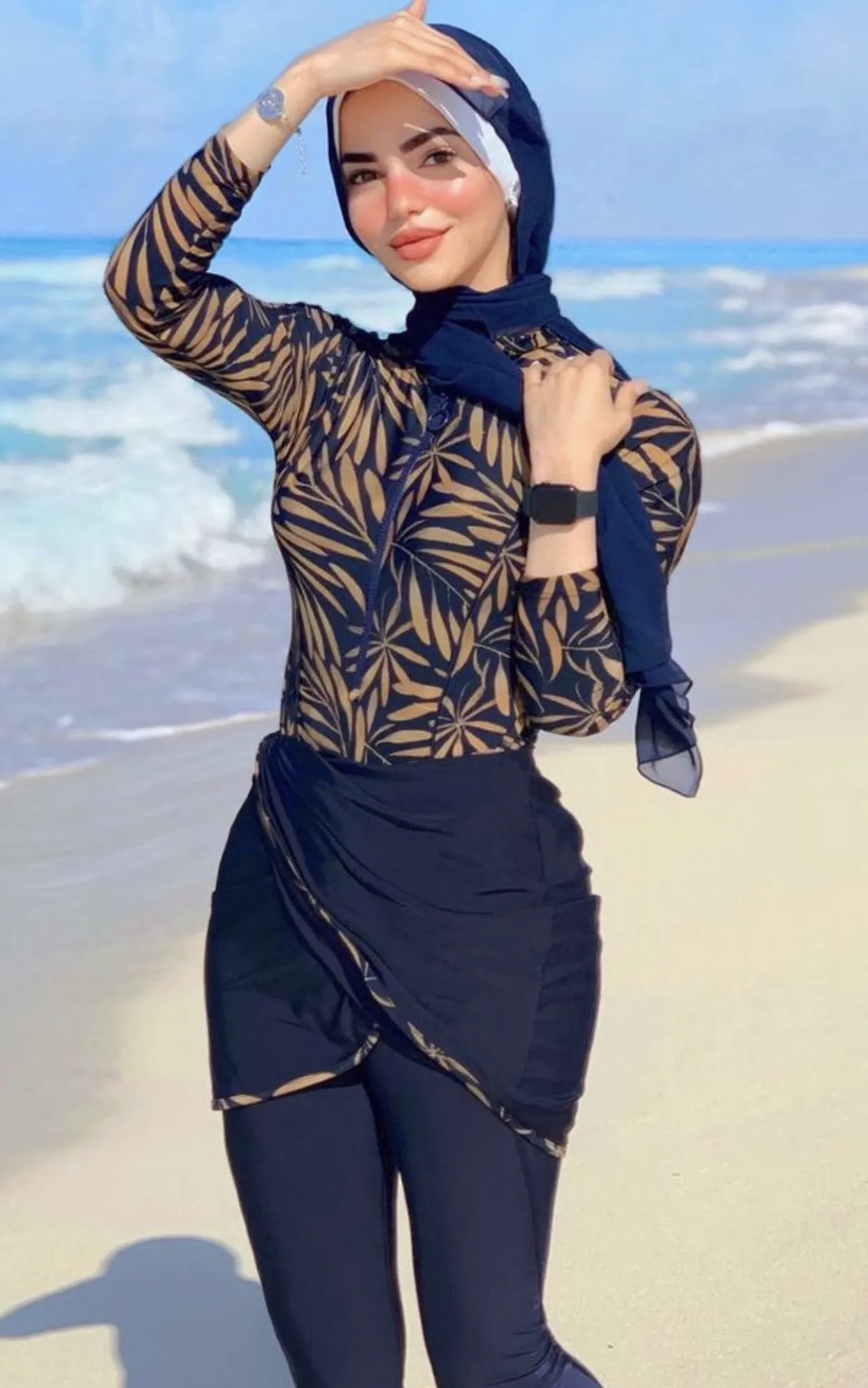 3pcs Modest Muslim Swimwear Patchwork Hijab Swimsuit