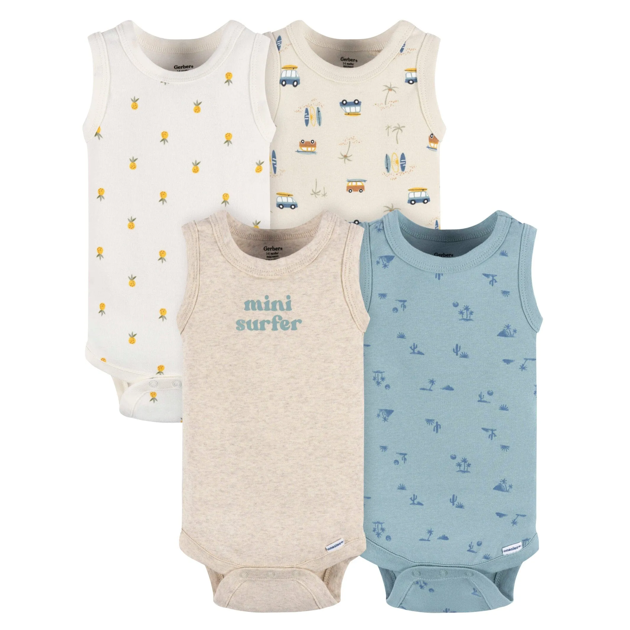 4-Pack Baby Boys Surfer Sleeveless Onesies® Bodysuits