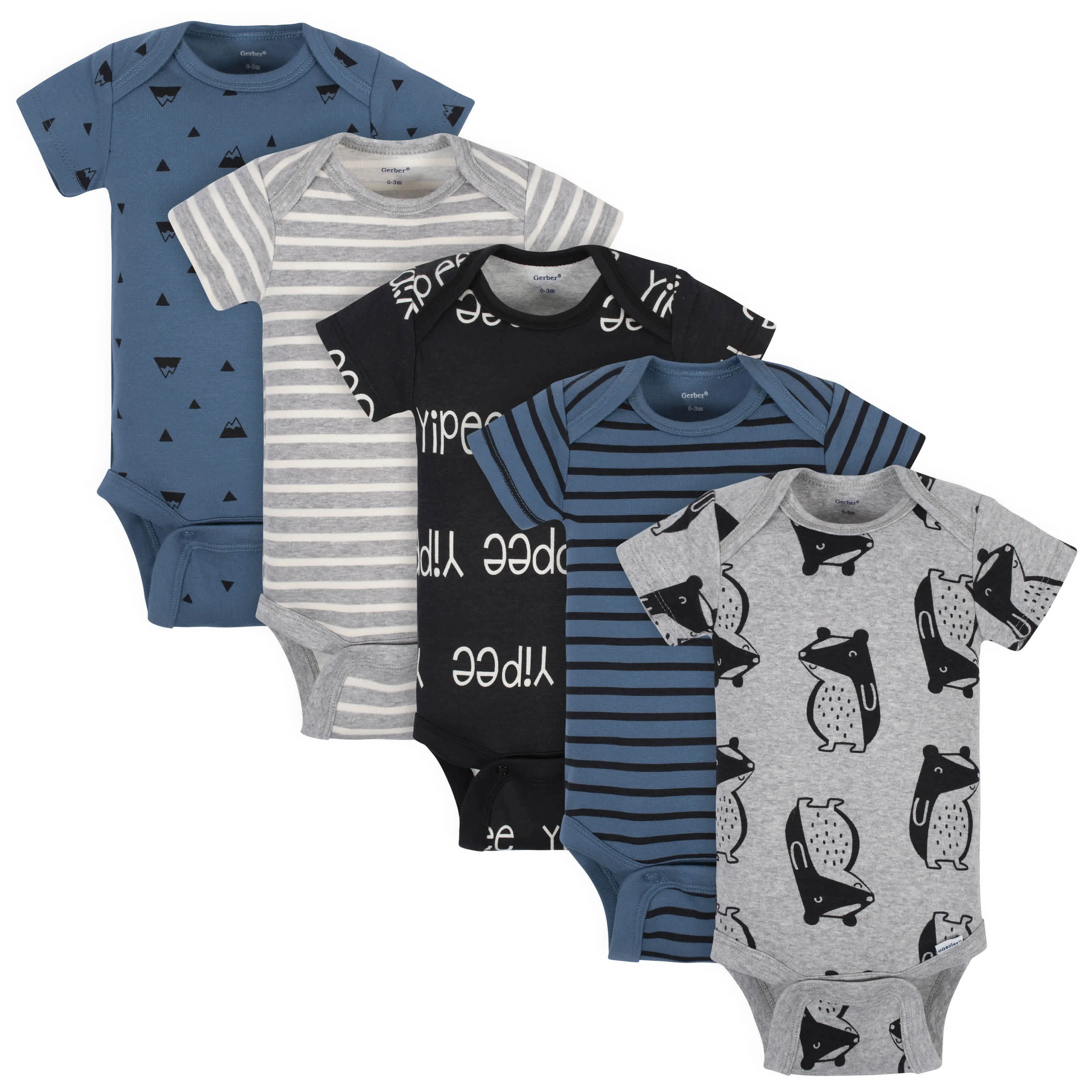 5-Pack Baby Boys Comfy Stretch Badger Short Sleeve Onesies® Bodysuits