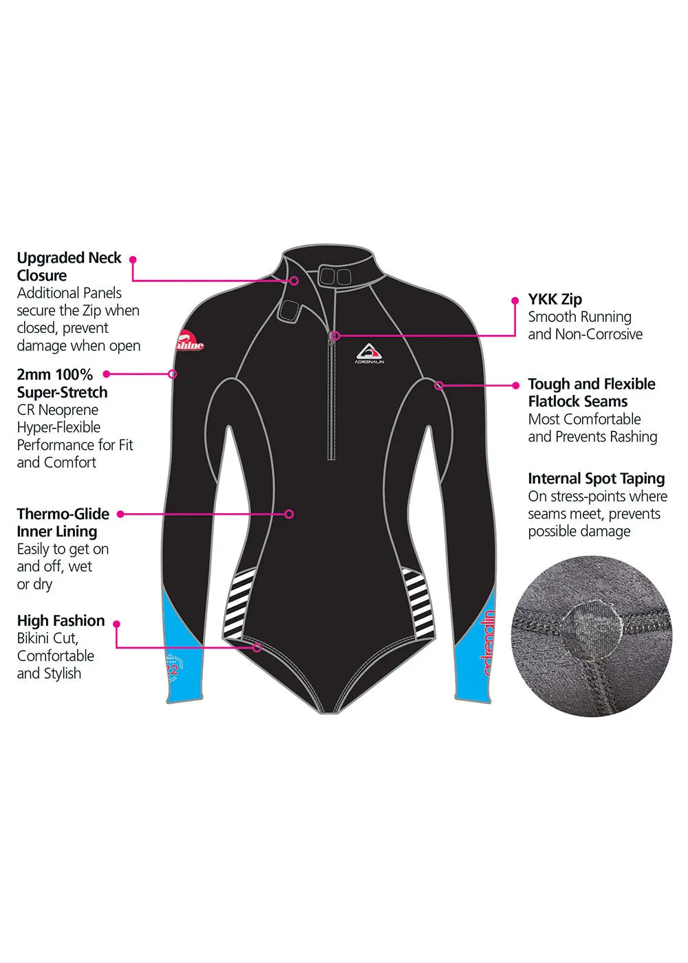 Adrenalin Womens Wahine 2mm Long Sleeve Cheeky Spring Suit Wetsuit