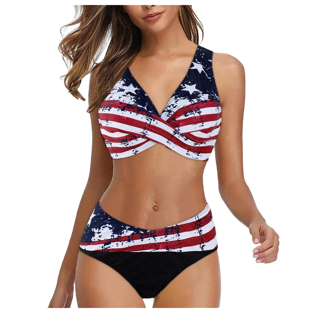 American Flag DD  Plus Size Padded Bikini