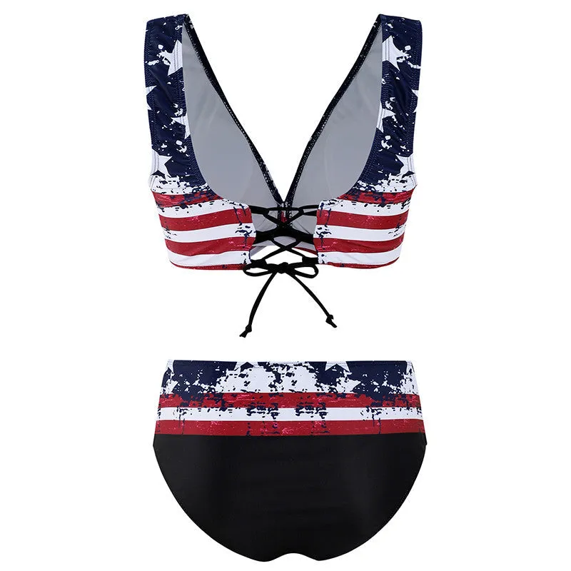 American Flag DD  Plus Size Padded Bikini