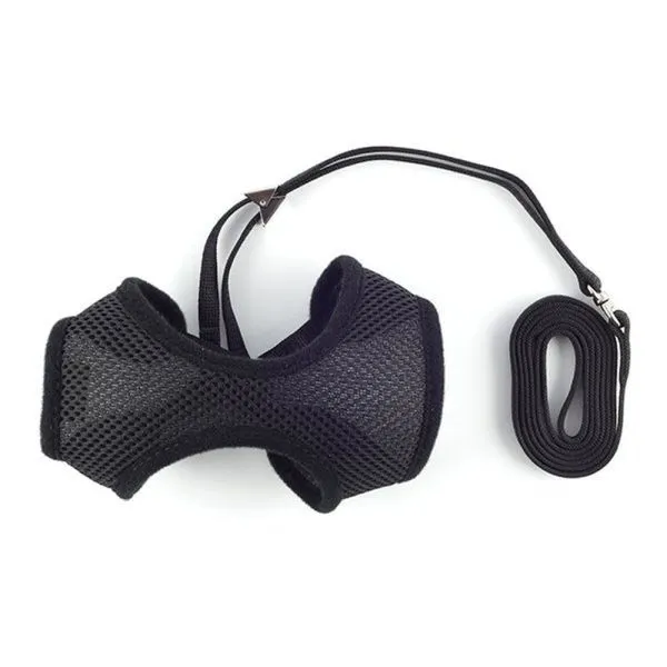 Ancol Black Soft Cat Harness & Lead - M