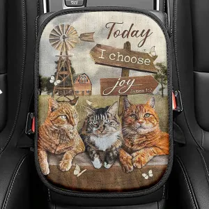 Angry Cat Windmill Today I Choose Joy Seat Box Cover, Christian Car Center Console Cover, Bible Verse Car Interior Accessories