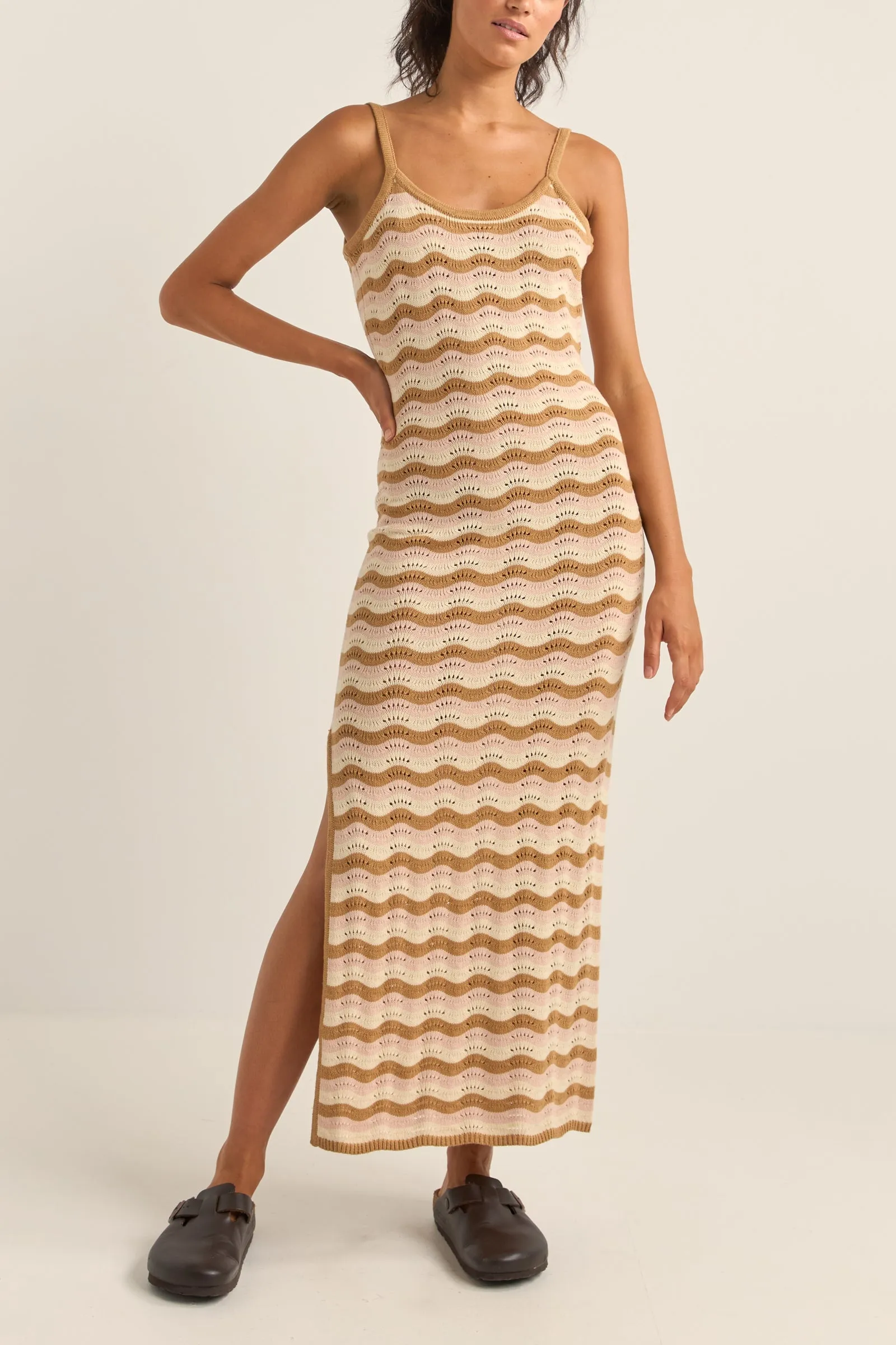 Aries Stripe Knit Midi Dress Natural