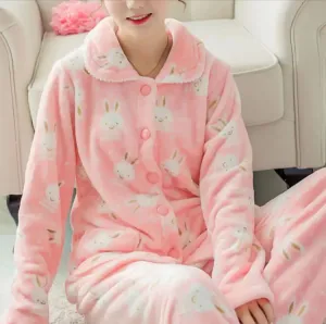 Autumn Winter Cute Women's Pajamas Set Plus Velvet Sleepwear Suit Coral Fleece Cartoon Thick Warm Pajama Animal Home Clothes X2179955