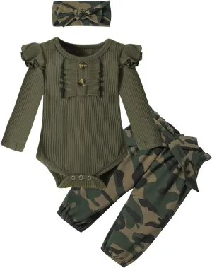 Baby Girls Clothes Cute Baby Clothes Girls Romper   Pant 3Pcs Winter Outfit Newborn Light Brown