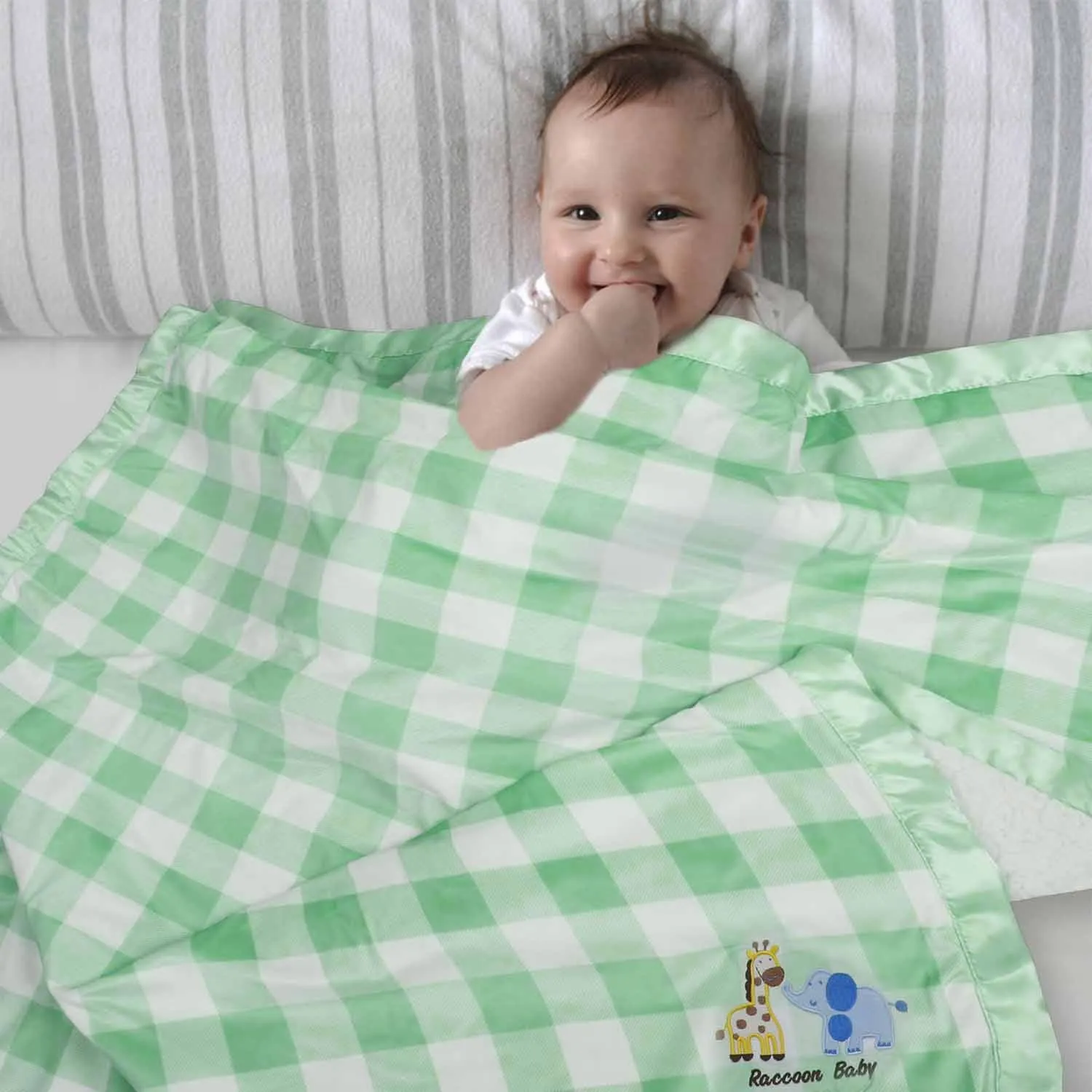 Baby Moo Checkered Charm Soft Fur Blanket - Green