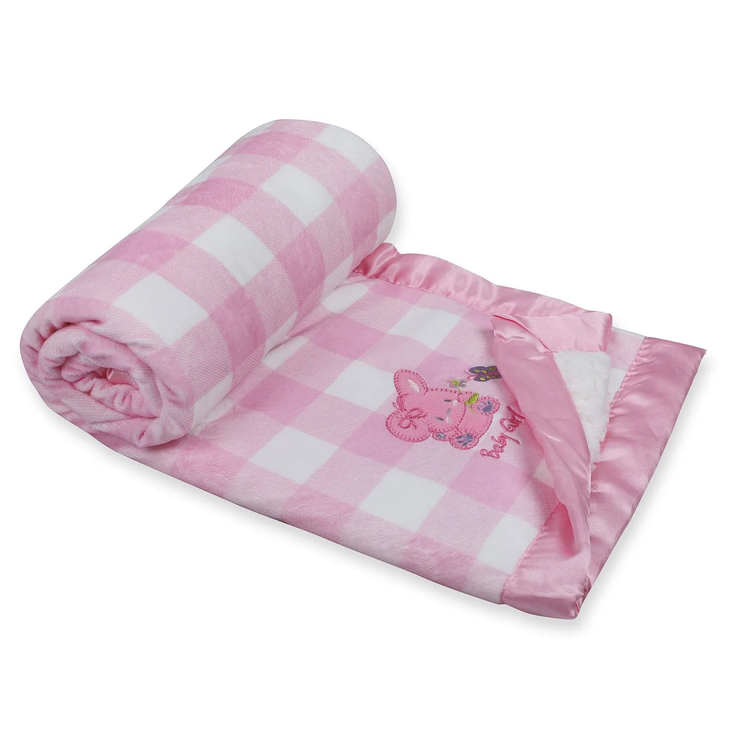 Baby Moo Checkered Charm Soft Fur Blanket - Pink