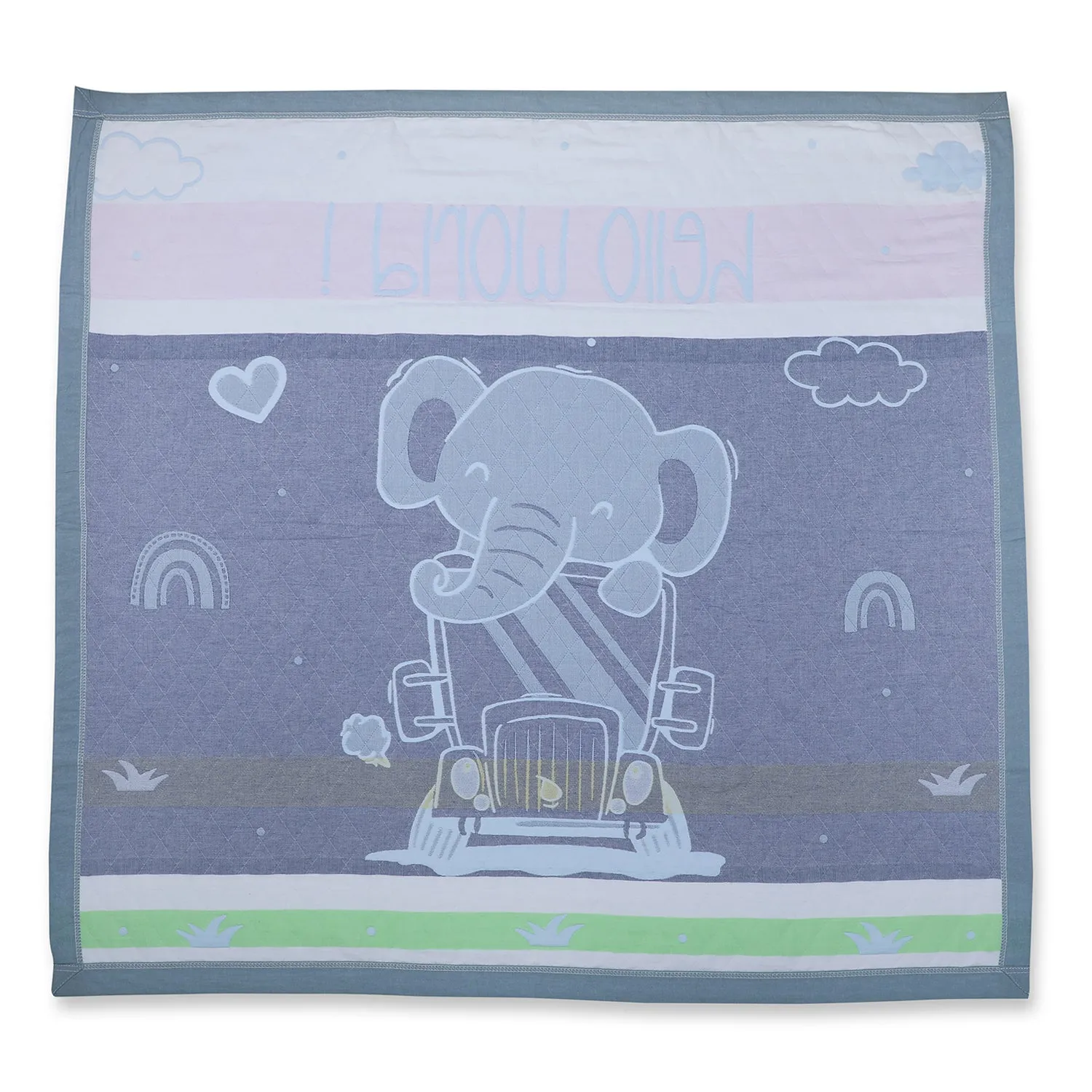 Baby Moo Elephant Adventure All Season Medium Muslin Blanket - Blue