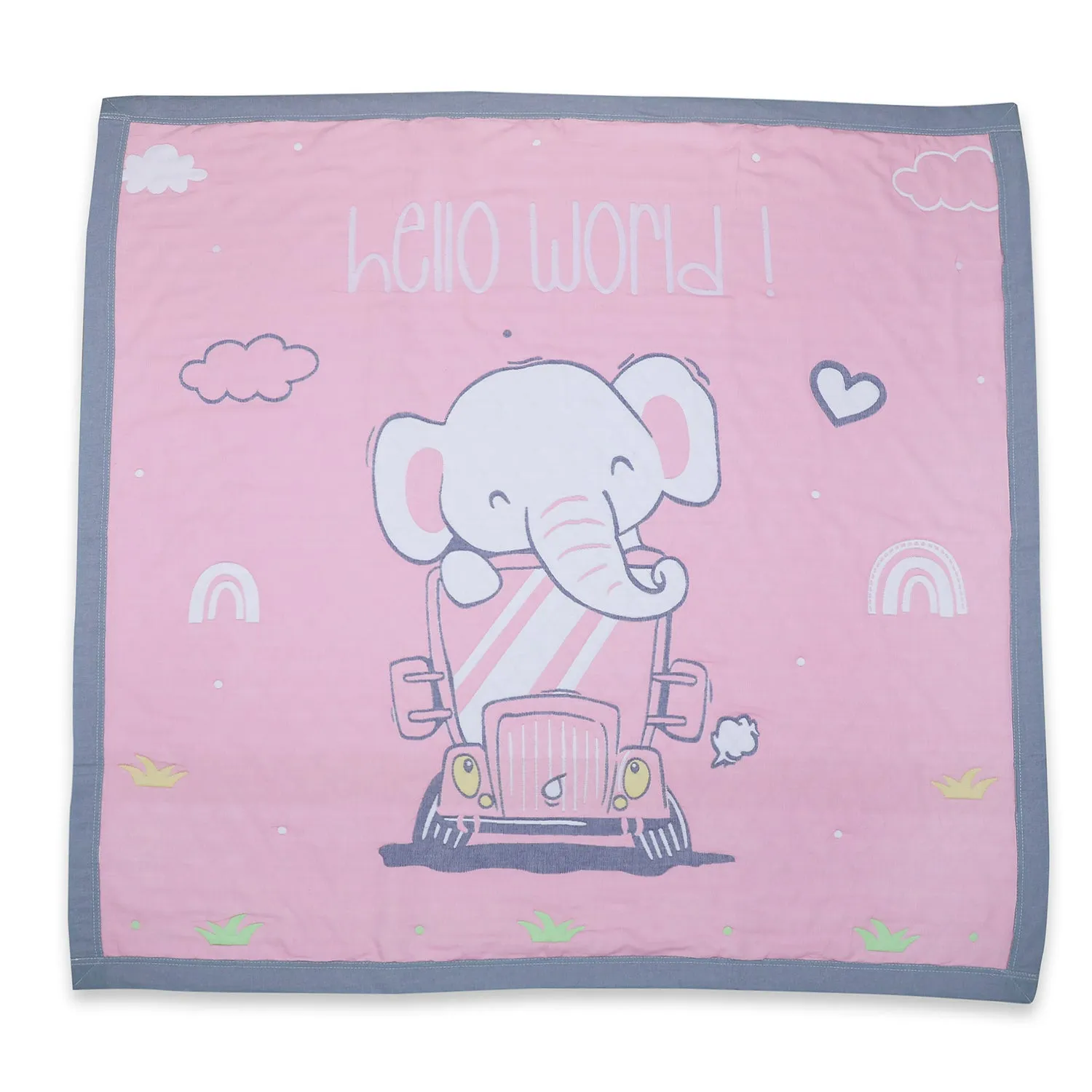 Baby Moo Elephant Adventure All Season Medium Muslin Blanket - Pink