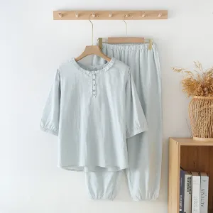 Blue 3/4 Sleeve Pure Cotton Pajama Set