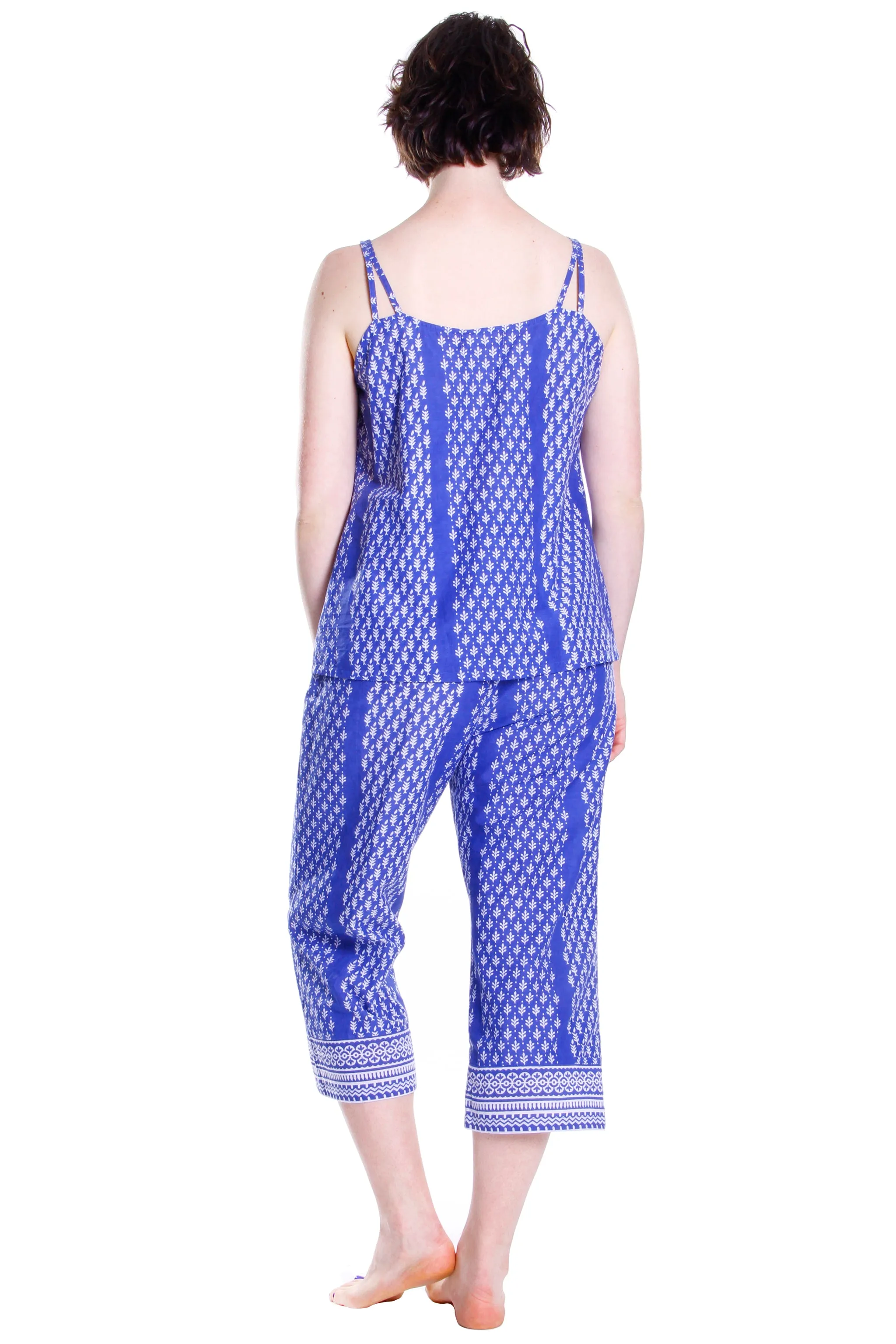 Blue Batik Print Cotton Capri Pajamas