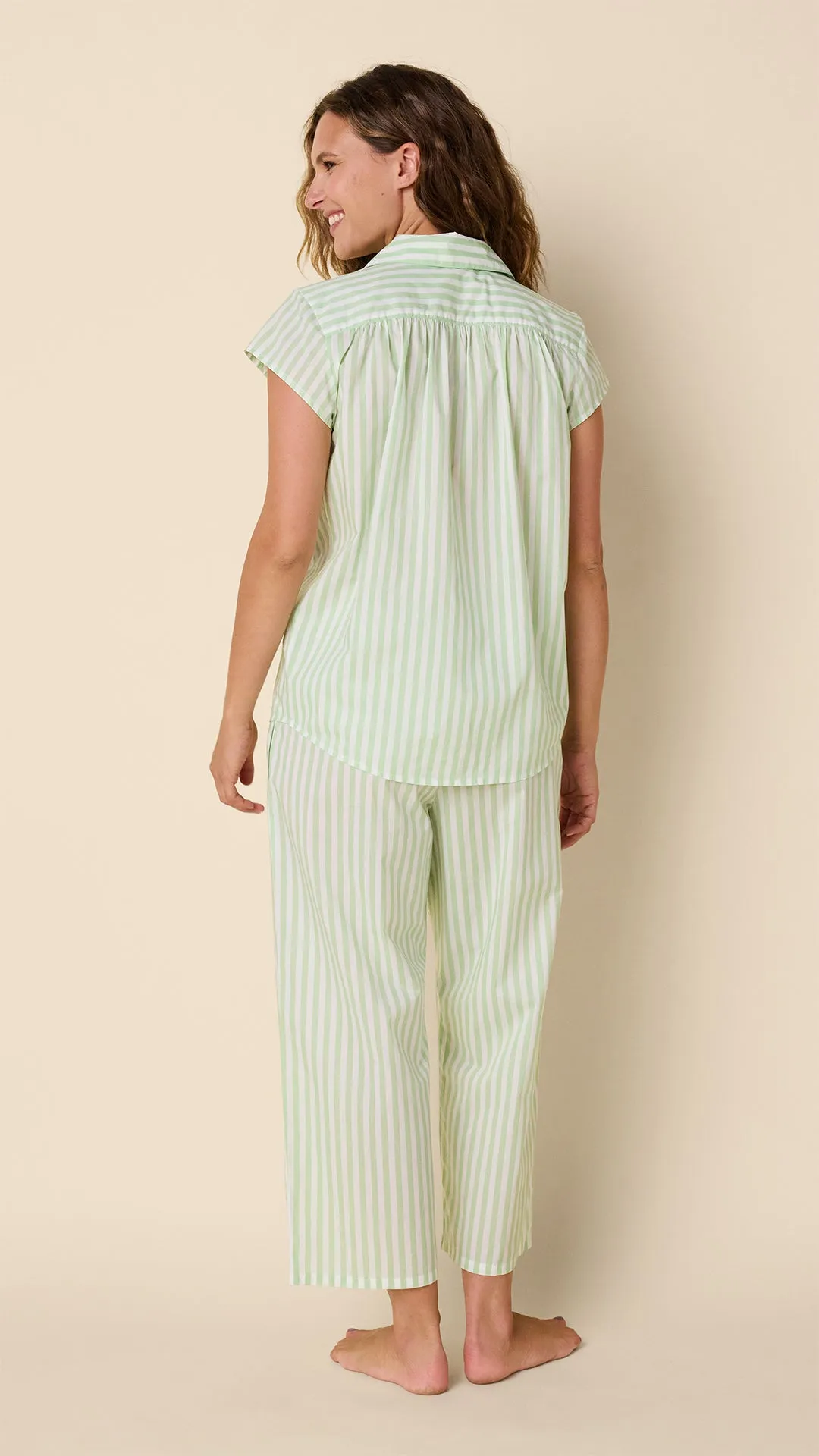 Classic Stripe Luxe Pima Capri Set - Light Green