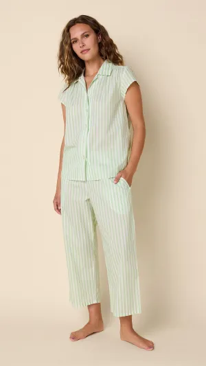 Classic Stripe Luxe Pima Capri Set - Light Green