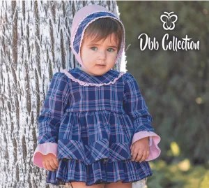 CLEARANCE SALE DBB Collection - Baby Girl's Navy & Pink Check Dress, Knickers & Bonnet Set