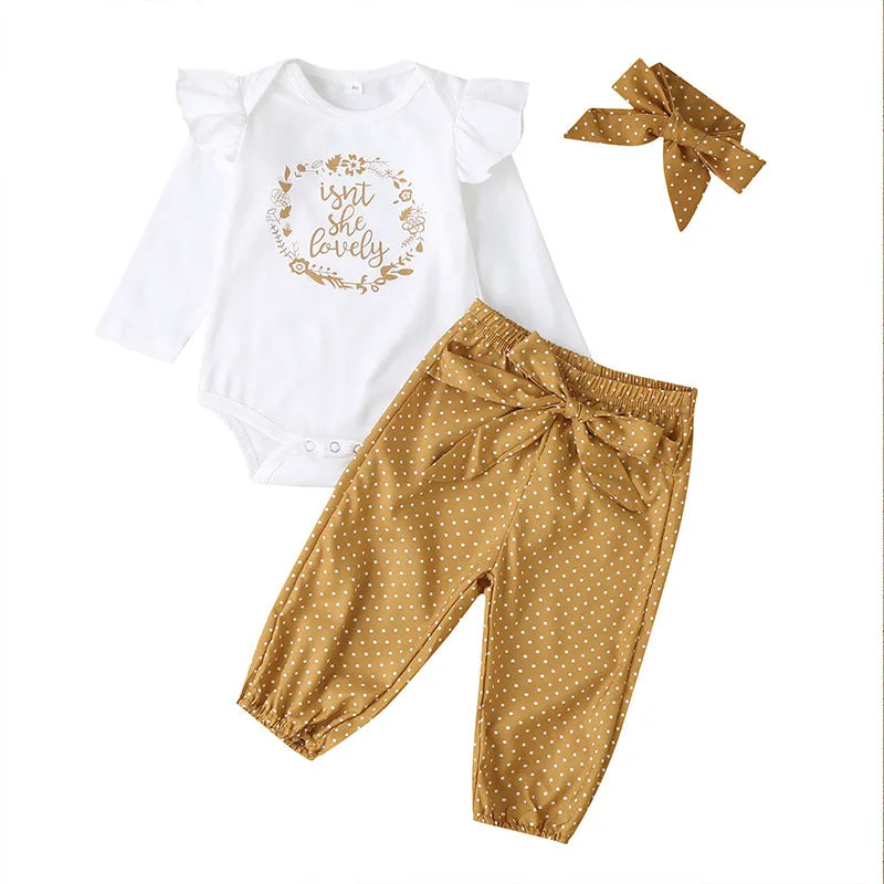 Clothes Cover Letters Baby Girls' Long-sleeved Trousers 3 Piece Set