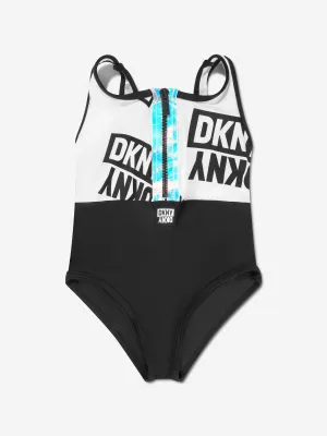 DKNY Girls Half Zip Logo Swimming Costume in White