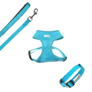 Doodlebone Originals Airmesh Bundle Set Dog Lead, Collar & Harness Aqua Turquoise