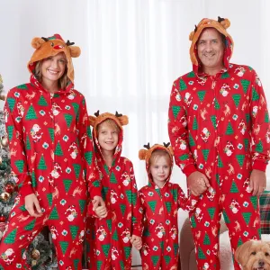 Family Matching Christmas Onesie Pajama Christmas Tree Santa Allover Rudolph Hooded Sleepwear