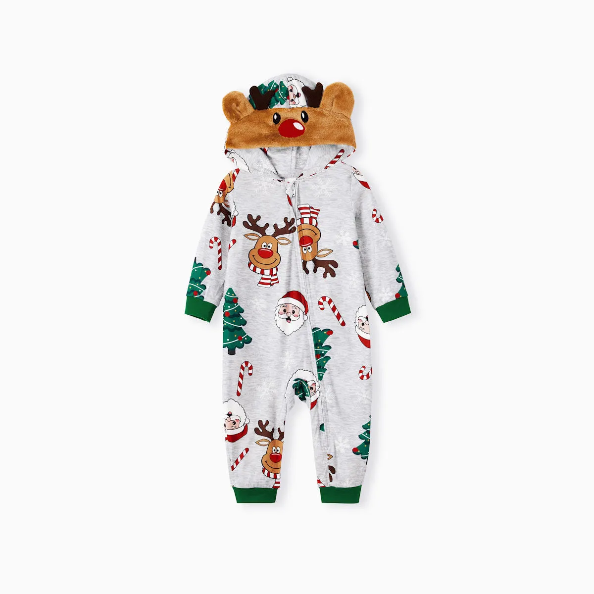 Family Matching Christmas Onesie Pajama Santa Christmas Tree Rudolph Hooded Sleepwear