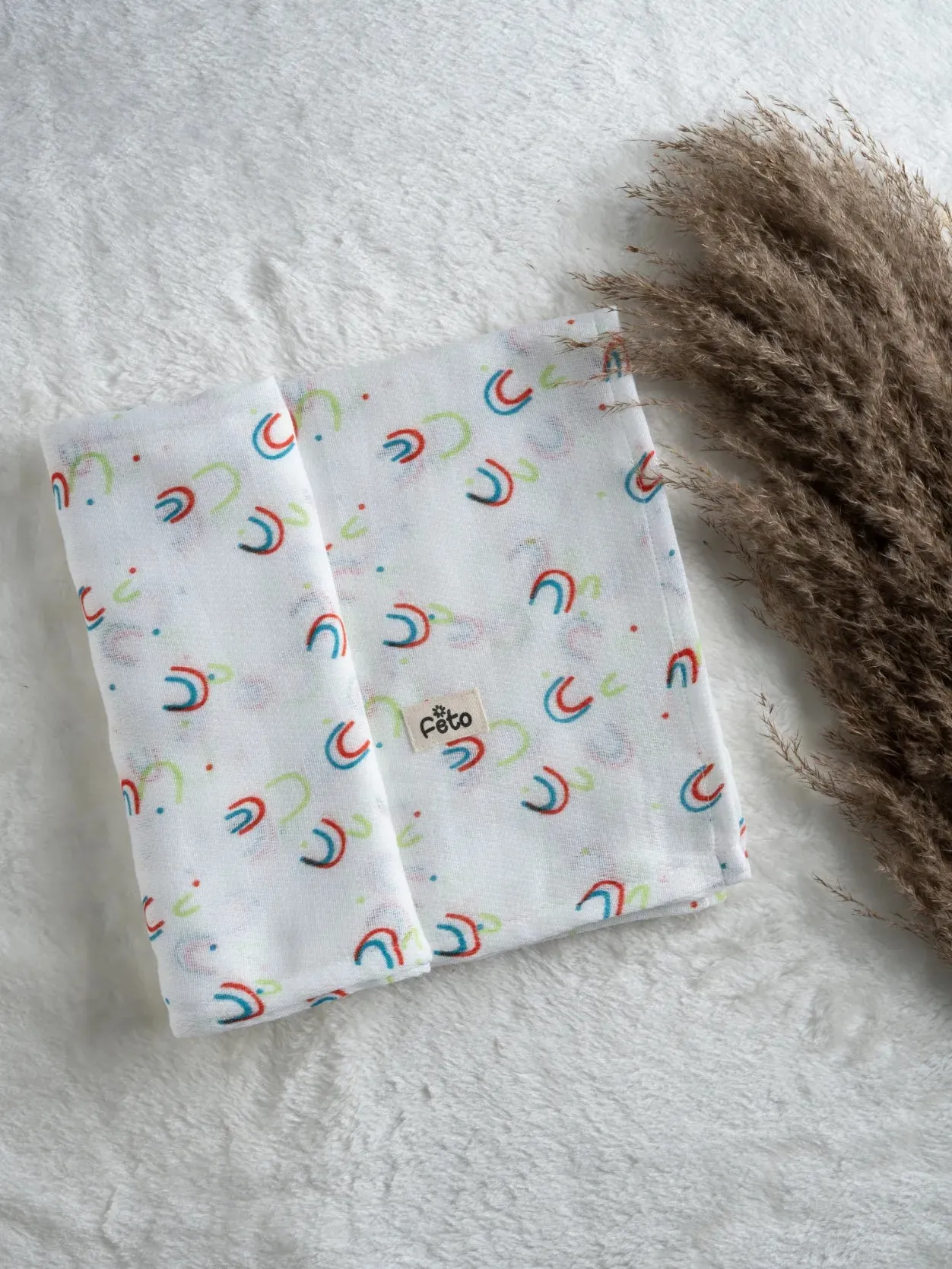 FETO COTTON MUSLIN SWADLE WRAP - MULTI RAINBOW