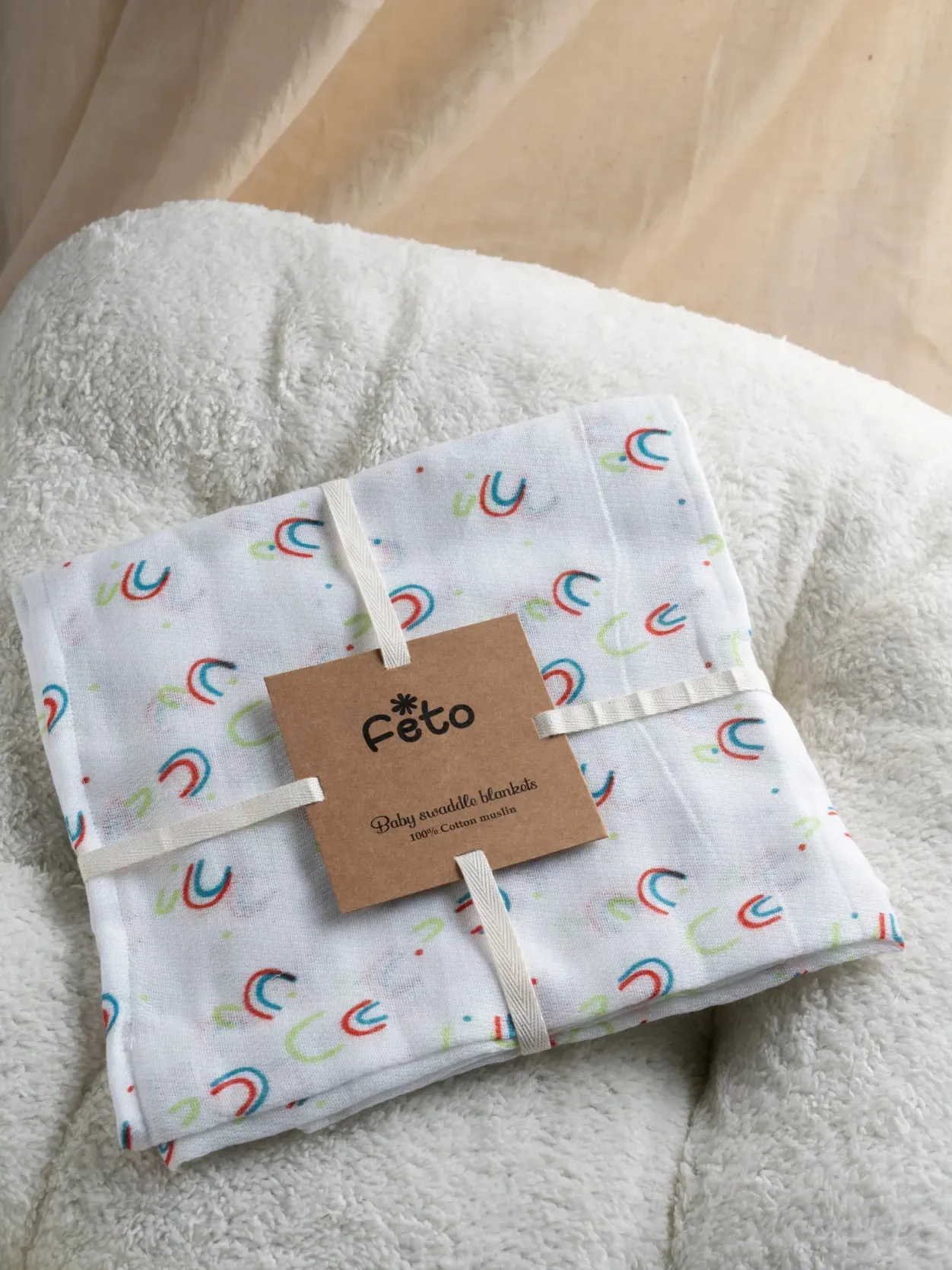 FETO COTTON MUSLIN SWADLE WRAP - MULTI RAINBOW