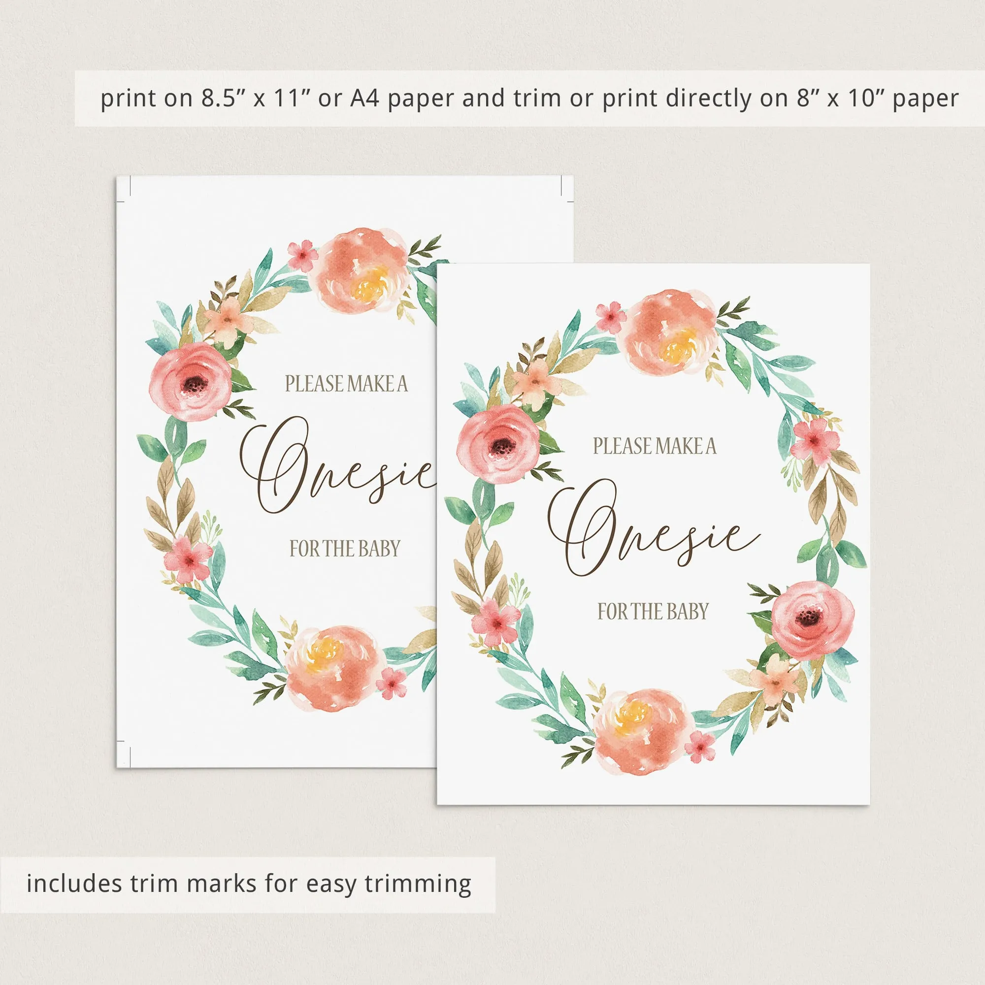 Floral Wreath Baby Shower Onesie Sign Printable