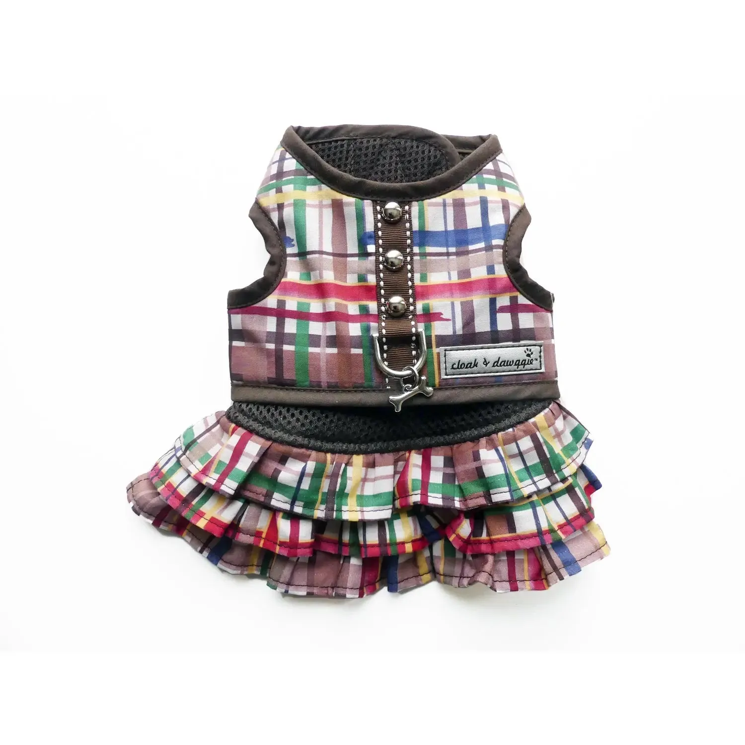 Forest Plaid 2 pc Tiny Dog Dress Vest Harness & Skirt  2 - 8 LBS