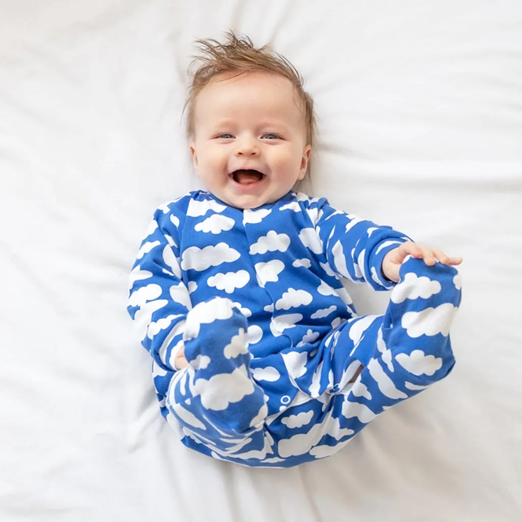 Fred & Noah Blue Cloud Print Cotton Sleepsuit