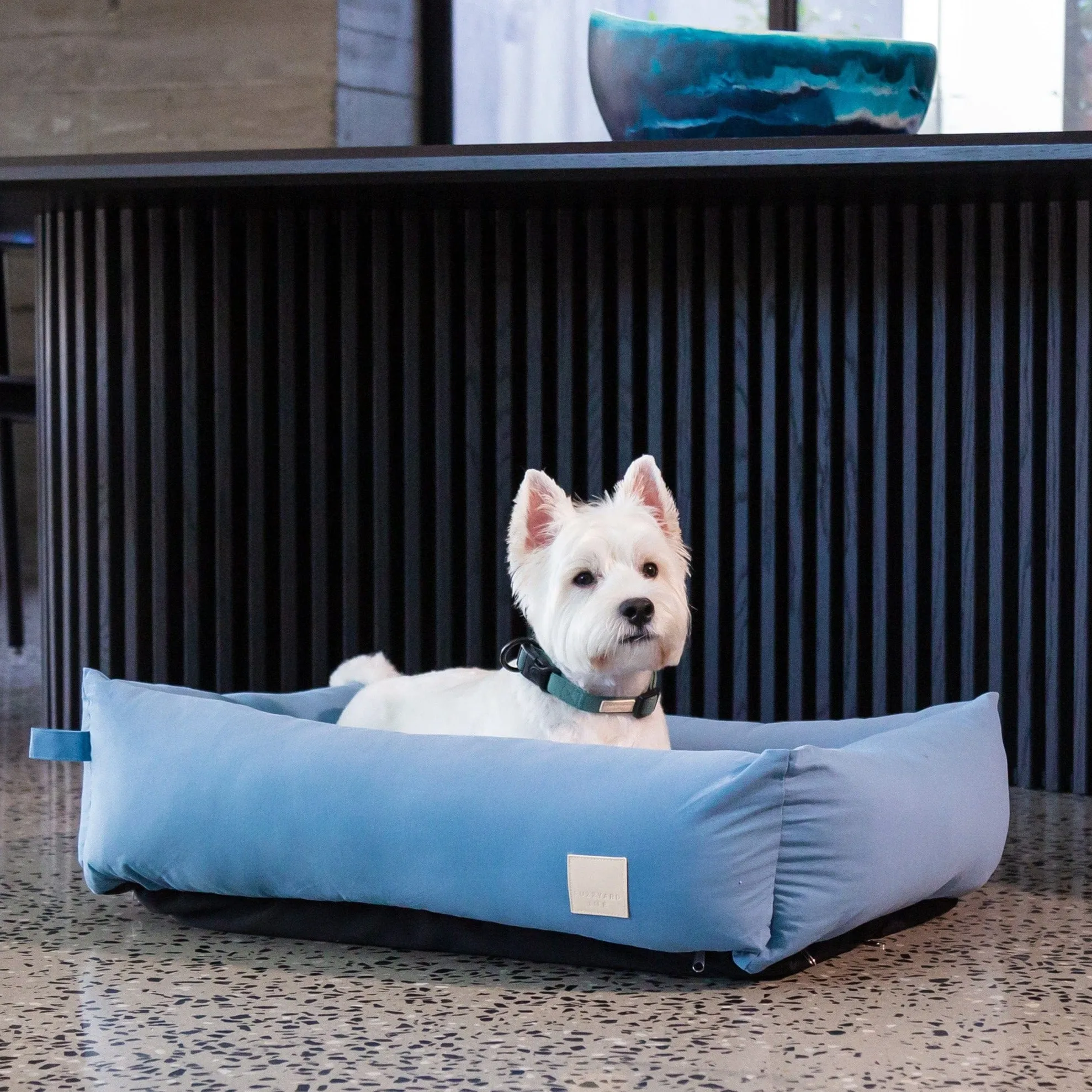 French Blue Corduroy Dog Bed | Luxurious Comfort and Style