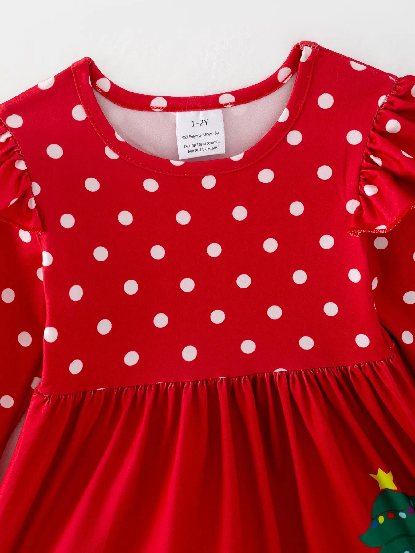 Girls Christmas Christmas Tree Print Polka Dot Dress