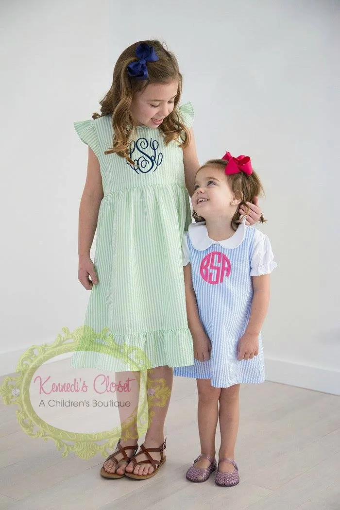 Girls Ruffle Dress- Seersucker All Colors