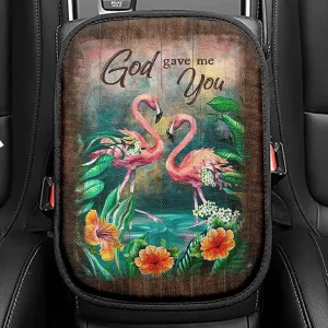 God Gave Me You Pink Flower Hummingbird Seat Box Cover, Bible Verse Car Center Console Cover, Christian Inspirational Car Interior Accessories