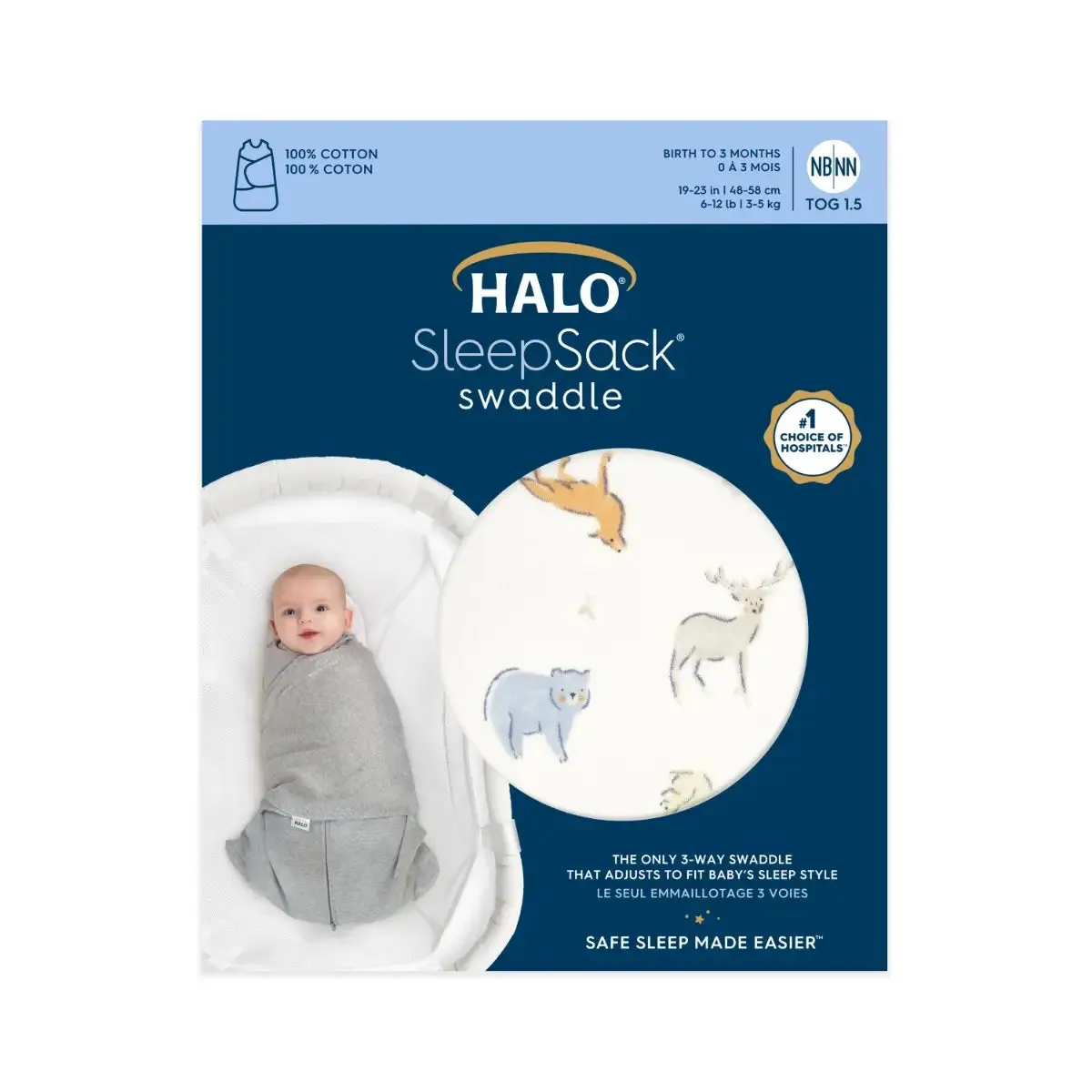 Halo Sleepsack Swaddle 100% Cotton - Forest Friends 1.5 Tog