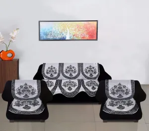 Heart Home Luxurious Cotton Flower Design 5 Seater Sofa Cover Set for Living Room (Black), Standard (HS_36_HEARTH018365)