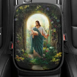 Jesus Hug A Lamb Seat Box Cover, Jesus Car Center Console Cover, Christian Interior Car Accessories