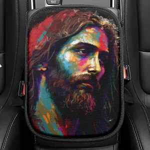 Jesus Portrait Seat Box Cover, Jesus Car Center Console Cover, Christian Car Interior Accessories 2