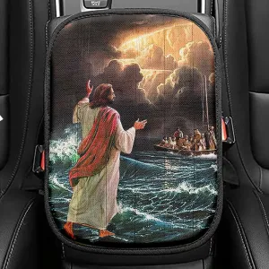 Jesus Walking On Water Seat Box Cover, Be Still And Know That I Am God Car Center Console Cover, Jesus Portrait Car Interior Accessories