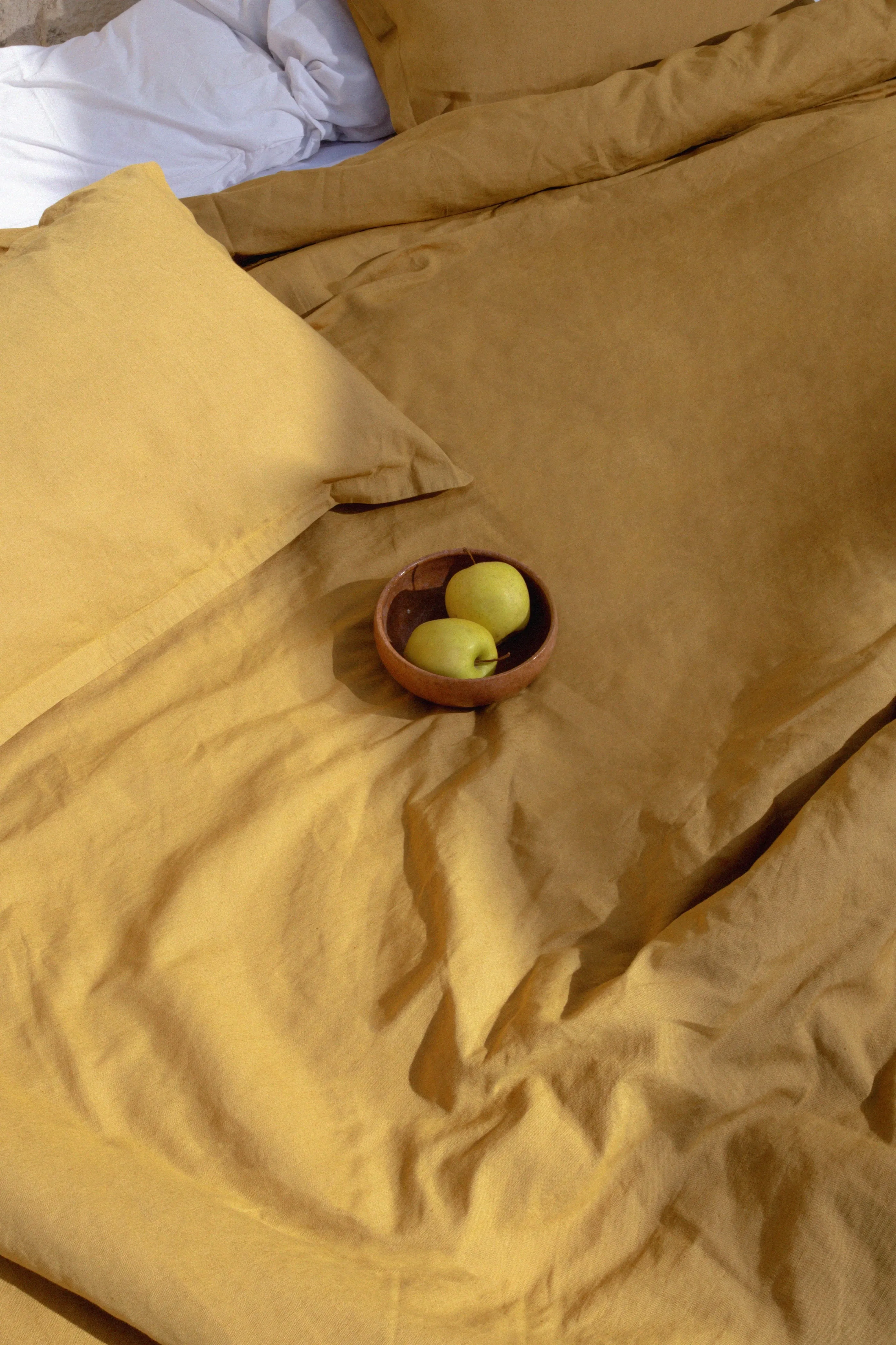 Linen Duvet Cover and Sham Set in Mustard Gold