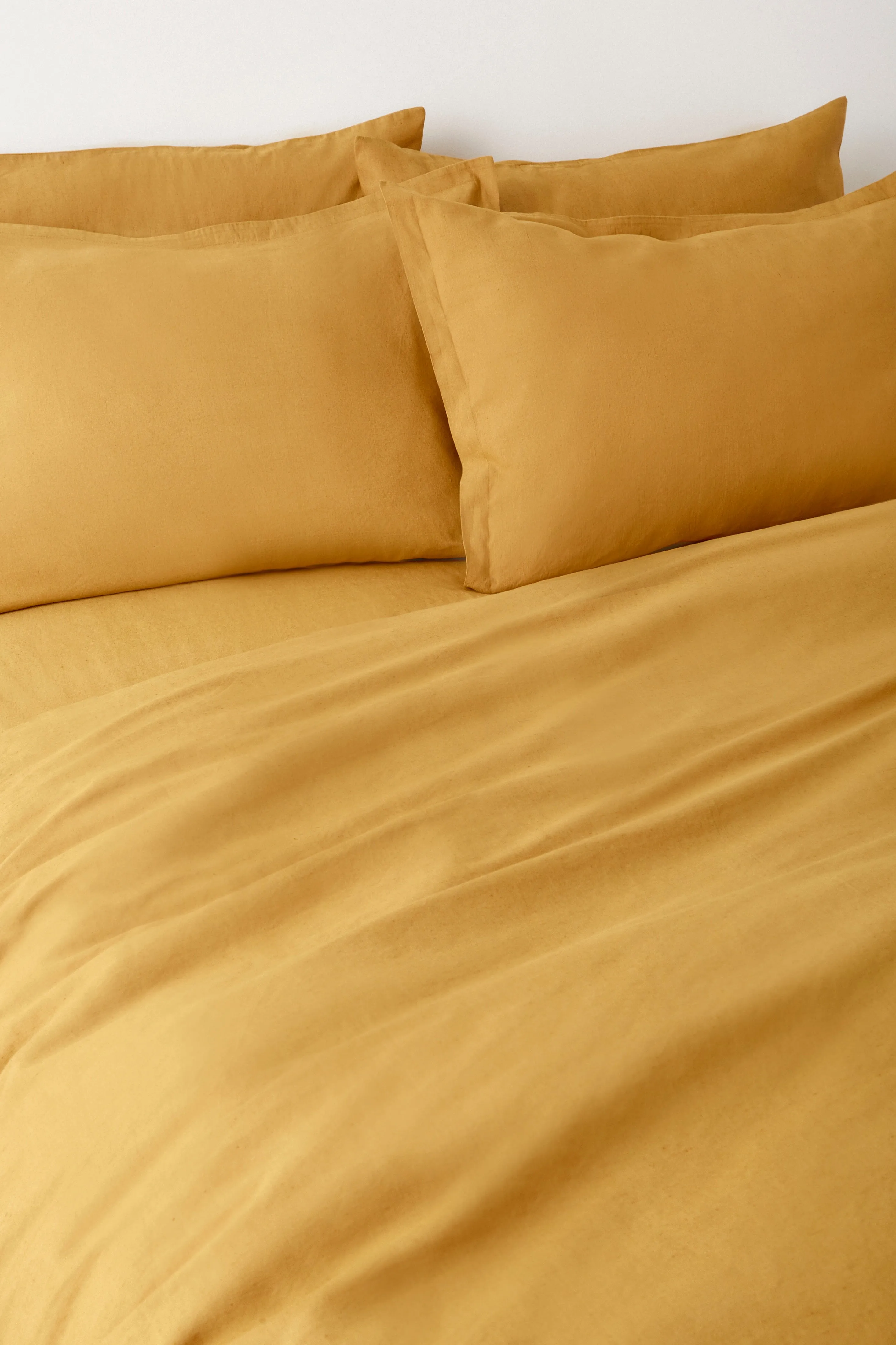 Linen Duvet Cover and Sham Set in Mustard Gold