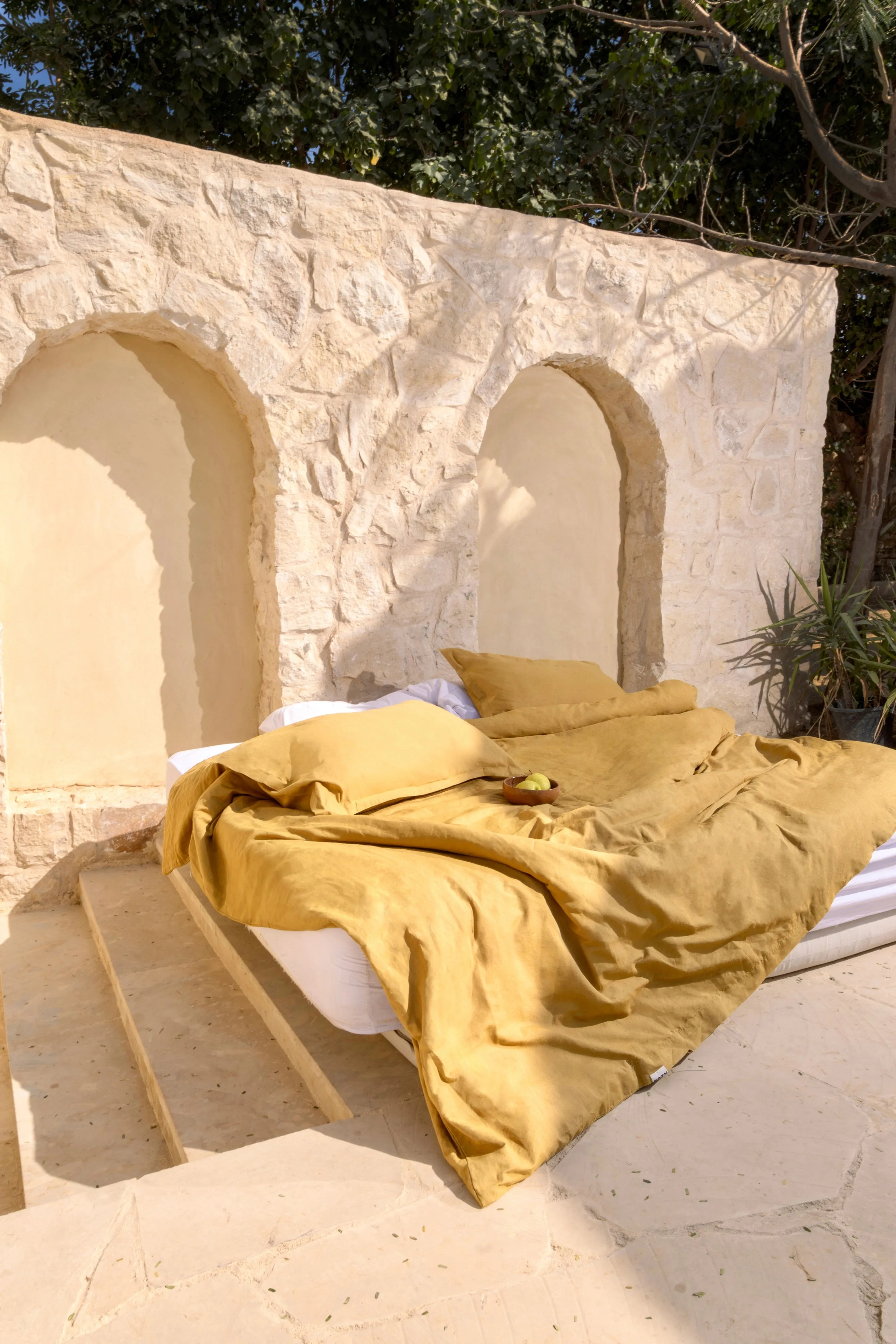 Linen Duvet Cover and Sham Set in Mustard Gold