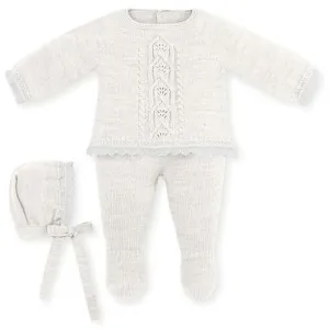 Mac Ilusión Made in Spain Baby Cream Shirt, Footed Pants and Beanie 3-Piece Set