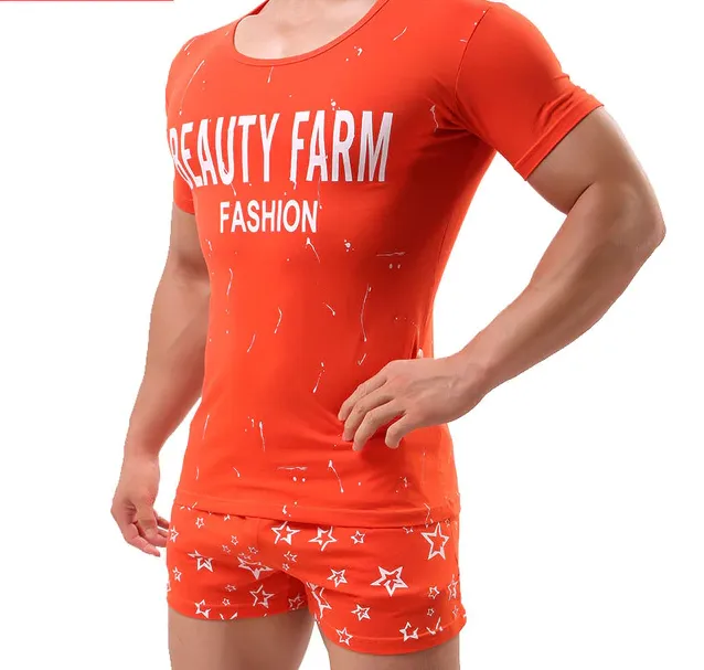 Male Cotton Soft Comfortable Pajamas Short Sleeved