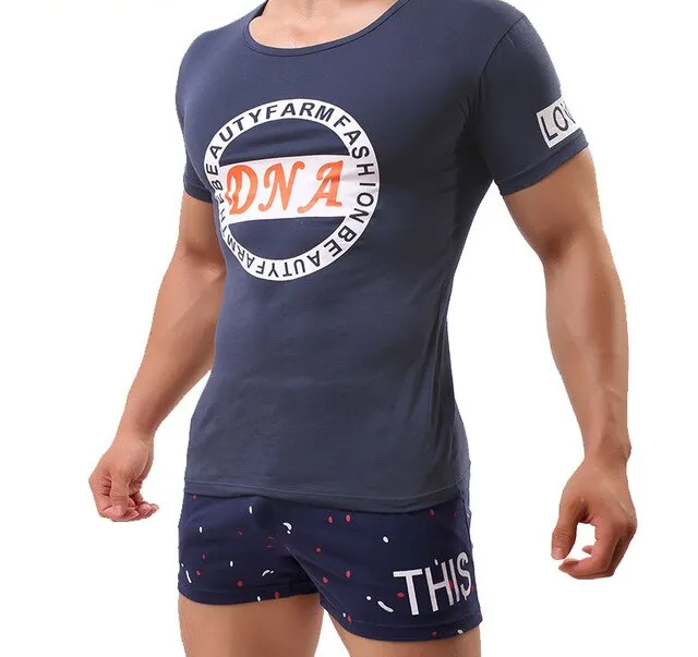 Male Cotton Soft Comfortable Pajamas Short Sleeved