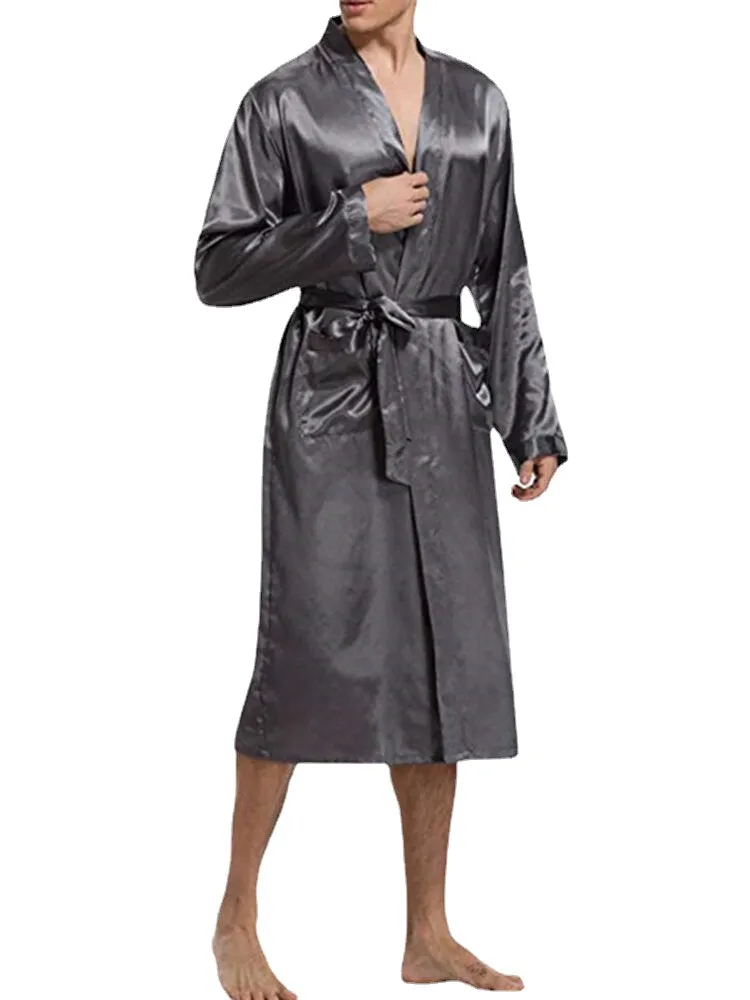 Men Comfortable Mid Long Bathrobe Lightweight Sleepwear Loungewear