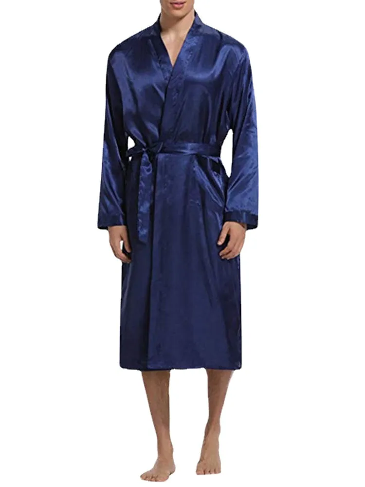 Men Comfortable Mid Long Bathrobe Lightweight Sleepwear Loungewear